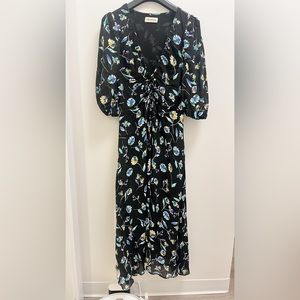 (sold) Nicholas Danielle Lace-Up Ruched Floral-Print Crepe Midi Dress Size 6
